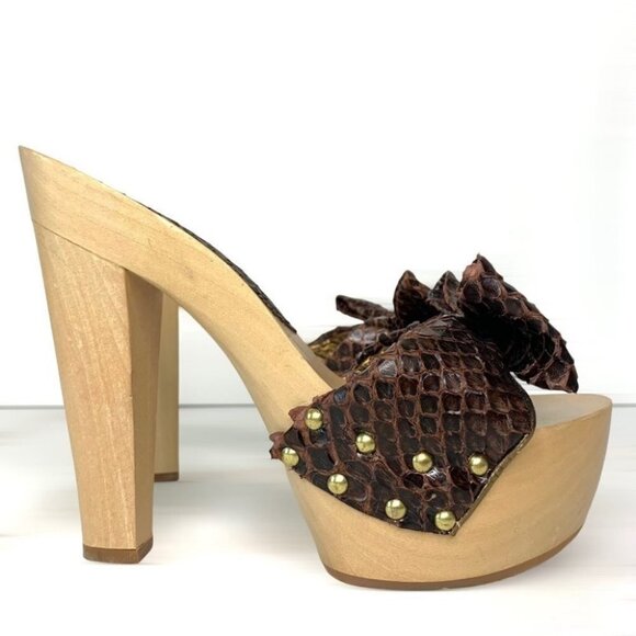 SPAZIOMODA wood leather snakeskin touch sandals women size 37 - Picture 6 of 17